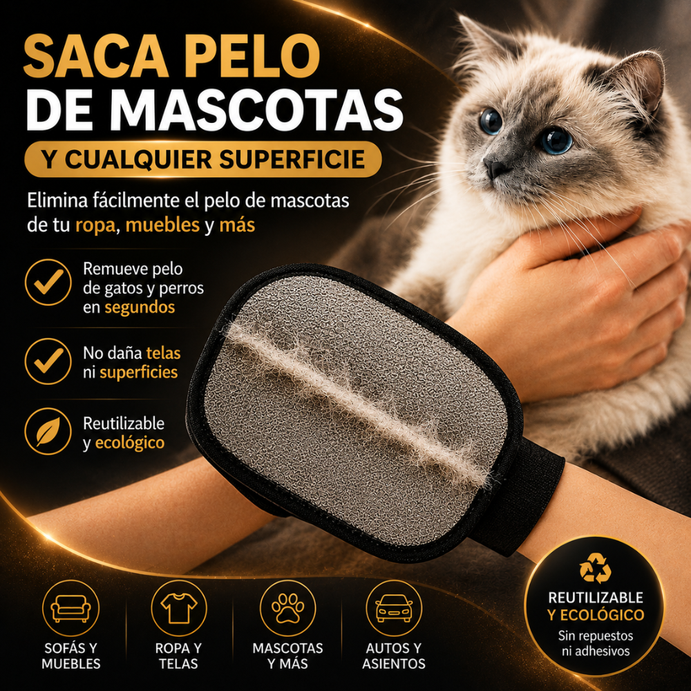 Guante Removedor de Pelos y Pelusas — Limpieza Rápida y Reutilizable